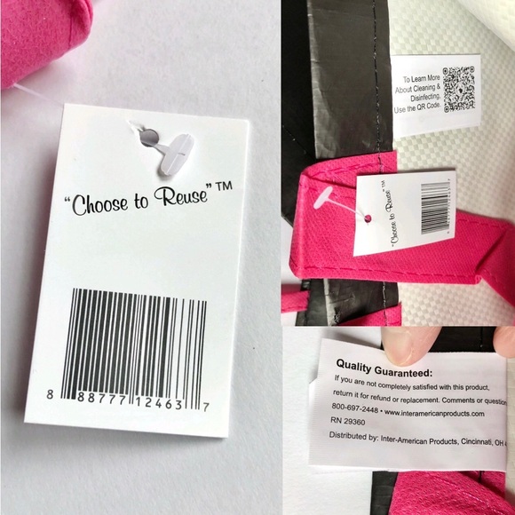 3/$15 NEW EARTHWISE Reusable Grocery Bag LOVE IS ALL YOU NEED Black Pink 13.5” - Picture 3 of 15